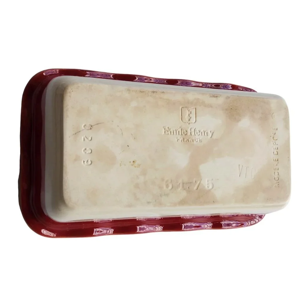Emile Henry France Vintage Ceramic Ruffled Small Baking Loaf Pan in Burgundy